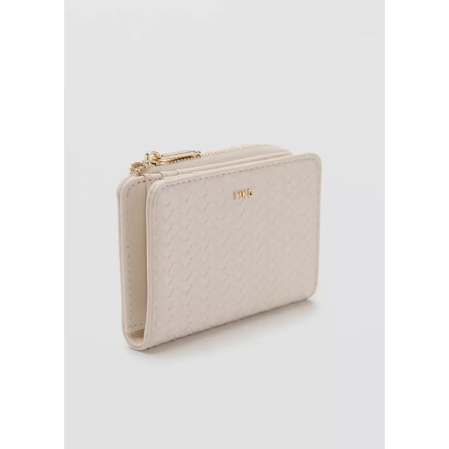 Petit portefeuille tressé blanc cassé <span itemprop=