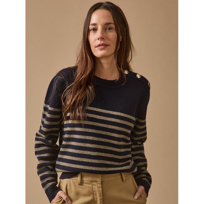 Pull marin  laine RWS* rayure beige <span itemprop=