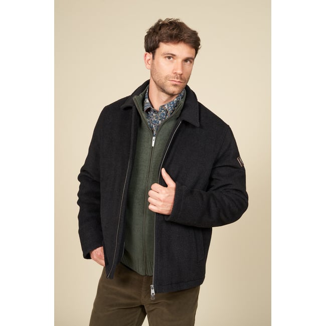Blouson droit en laine à gros chevrons noir <span itemprop=