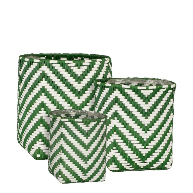 Ensemble de paniers à plantes d'extérieur MERLIJN Couleur vert foncé, blanc <span itemprop=