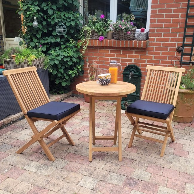 Table pliante ronde en teck massif Bistrot ø 60 cm naturel <span itemprop=