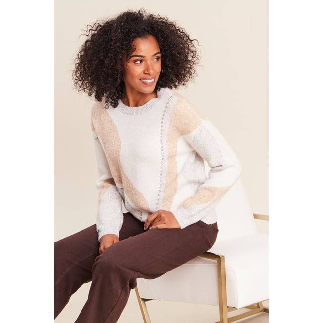 Pull col rond beige <span itemprop=