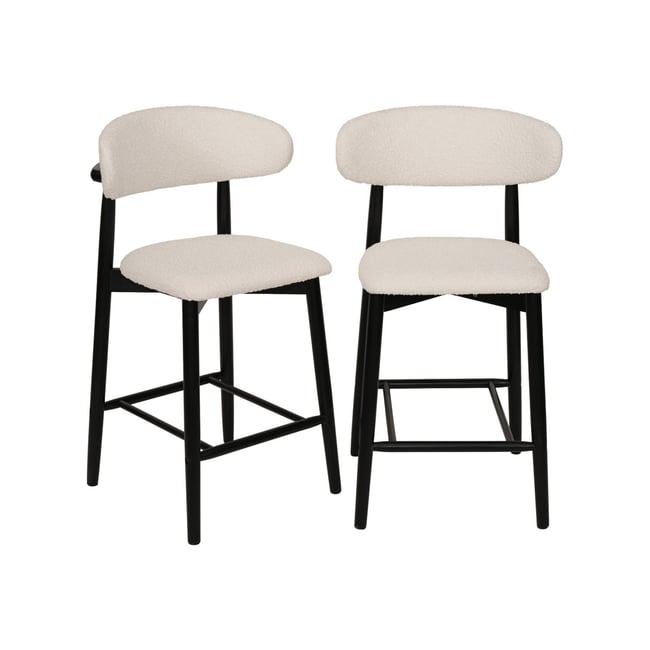 Tabouret de bar bois d'hévéa et tissu bouclette (lot de 2)  PAOLA - SWEEEK