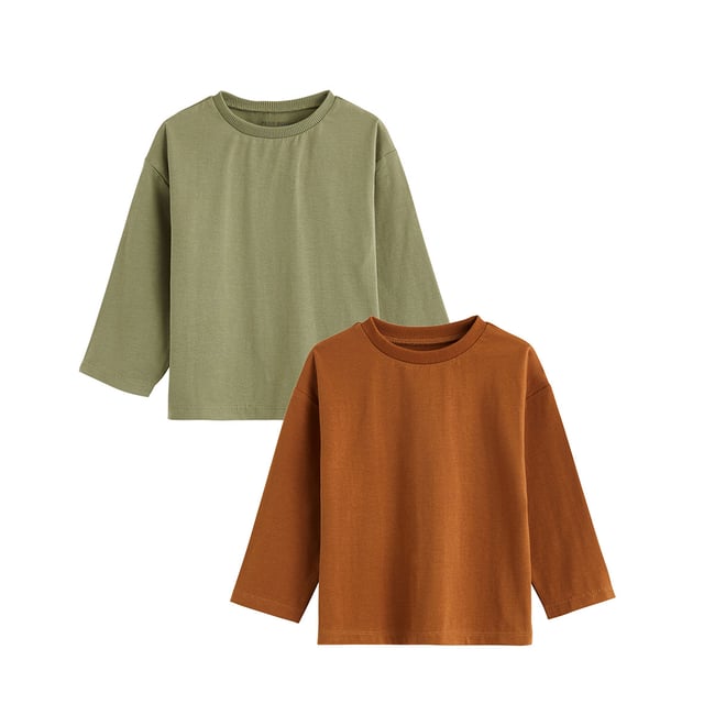 Lot de 2 t-shirts enfant manches longues Ginkgo vert <span itemprop=