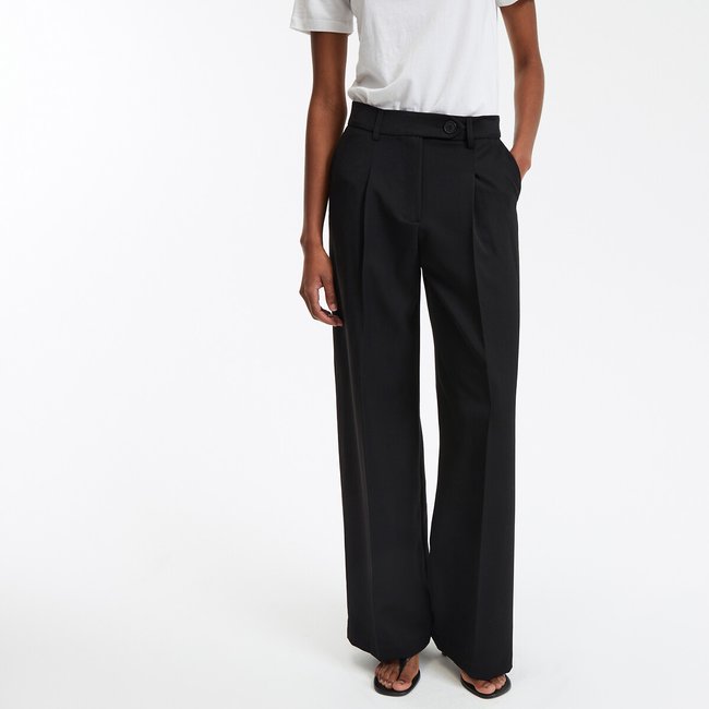 Pantalon large à pinces, en polyviscose noir <span itemprop=
