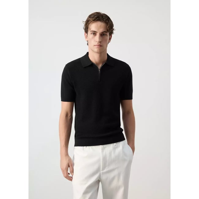 Polo 100 % coton maille structure noir <span itemprop=