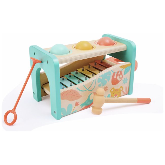 Banc à marteler corail, jaune, bleu <span itemprop=
