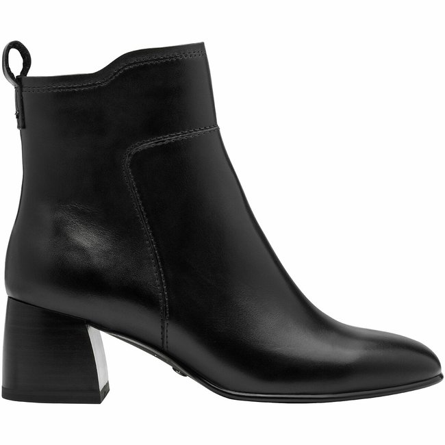 Bottines en cuir, talon large noir <span itemprop=