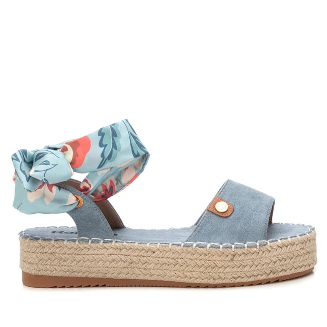 Sandale Plaine Décontractée Rubans bleu jean <span itemprop=