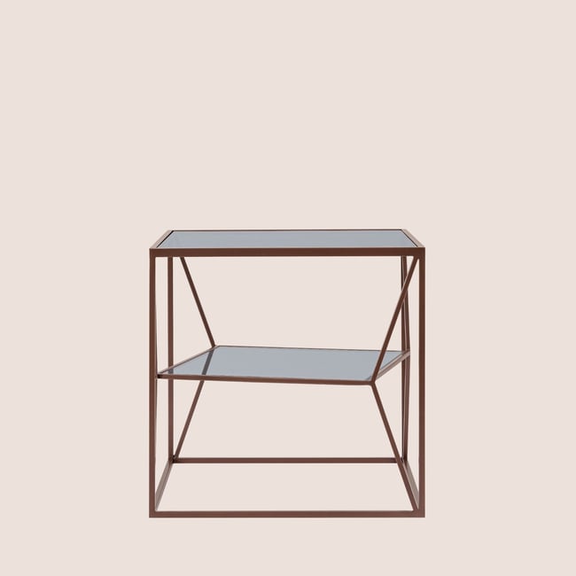 Bout de canapé carré en métal marron et verre L45 - THEIA Couleur marron <span itemprop=