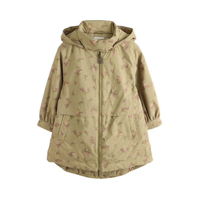 Parka déperlante imprimée fleur kaki <span itemprop=