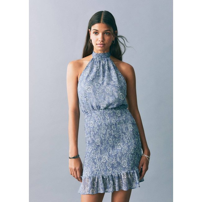 Robe imprimé emmanchures américaines bleu ciel <span itemprop=