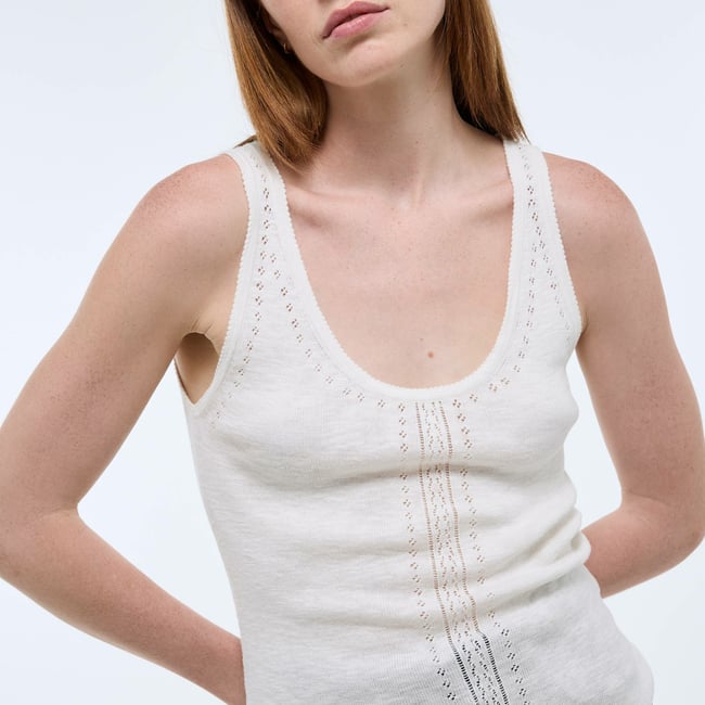 Débardeur en maille ajourée ecru <span itemprop=