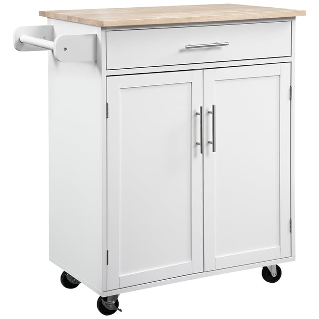 Îlot de cuisine MDF Blanc Couleur blanc et bois naturel <span itemprop=