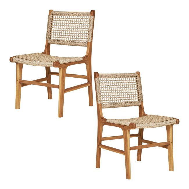 Chaise de jardin en teck et résine tressée (lot de 2) MENDOZA bois naturel <span itemprop=