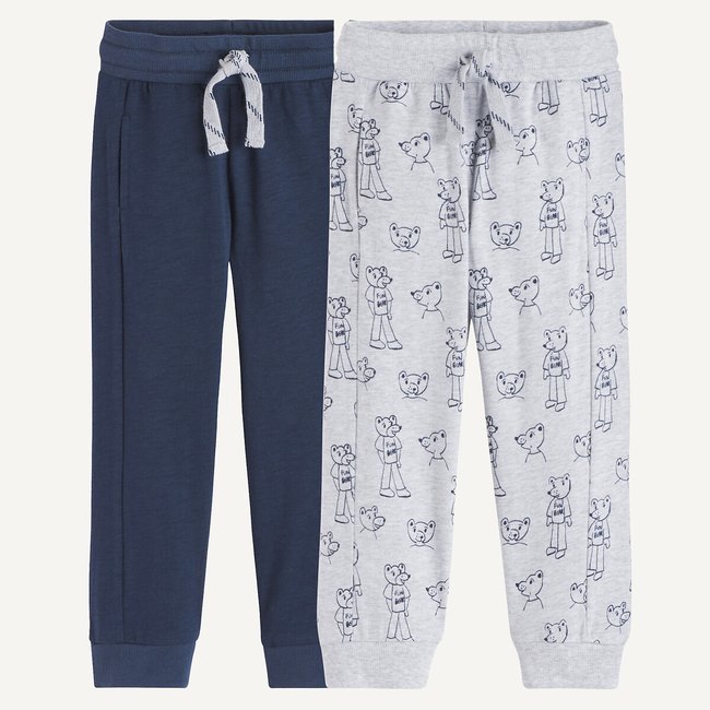 Lote de 2 pantalones de chándal en punto flameado azul marino + gris jaspeado <span itemprop=