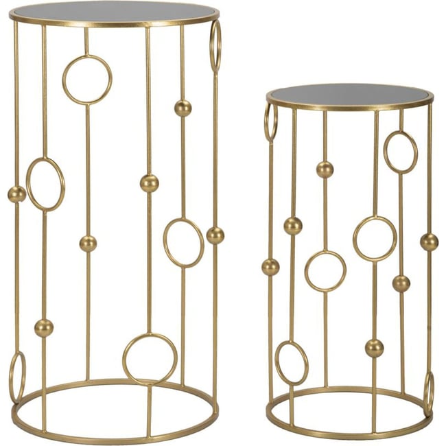 Lot de 2 tables plateau miroir GLAM Couleur doré et miroir fumé <span itemprop=