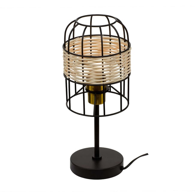 Lampe à poser tactile en métal et rotin, NUSSIM Couleur naturel <span itemprop=