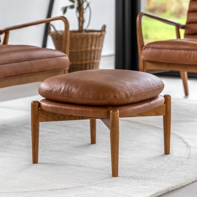 Fairfield Mid-Century Leather Footstool - ÉDITÉ