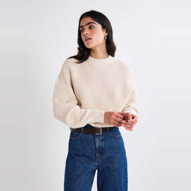 Pull col rond uni en coton BIO - MONOPRIX