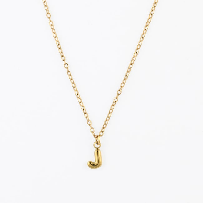 Collier à pendentif lettre J acier inoxydable doré <span itemprop=