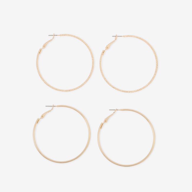 2 paires de créoles ciselées et lisses dorées doré <span itemprop=