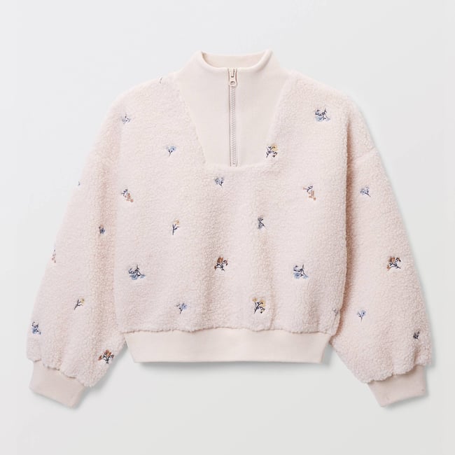 Sweat col montant brodé en sherpa amaretti <span itemprop=