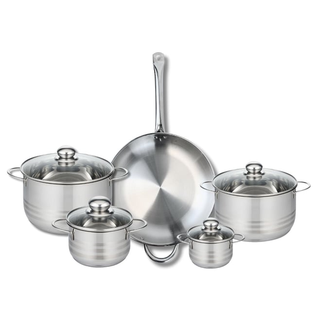 Batterie 1 poêle 32cm + 4 faitouts 12/16/20/24cm PROFI BRILLANT gris <span itemprop=