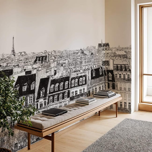 Papier peint panoramique illustrant une esquisse parisienne - 85x260 cm (l x h) - LA TOUCHE ORIGINALE