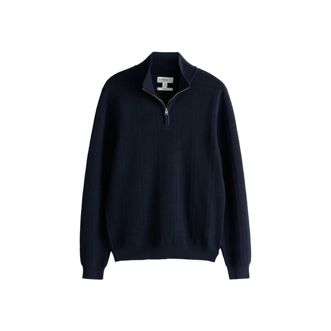 Pull à col zippé et carreaux texturés bleu marine <span itemprop=