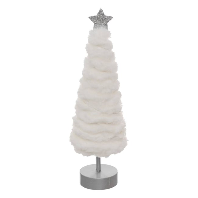 Sapin avec imitation fourrure LED 38 cm Couleur blanc <span itemprop=