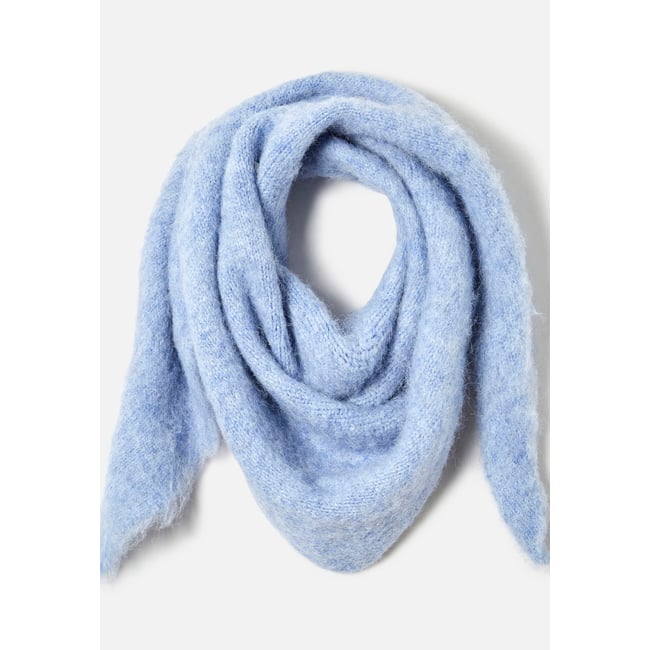 Echarpe triangle tricot poilu doux violet bleu <span itemprop=