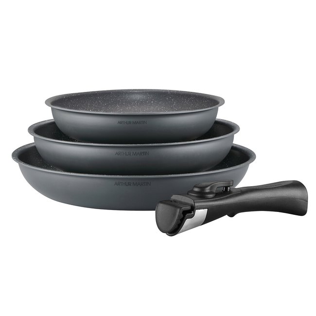 Set de 3 poêles avec poignée anthracite <span itemprop=