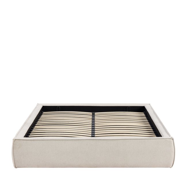 Lit coffre en tissu 160x200cm- LIBERIO Couleur beige <span itemprop=