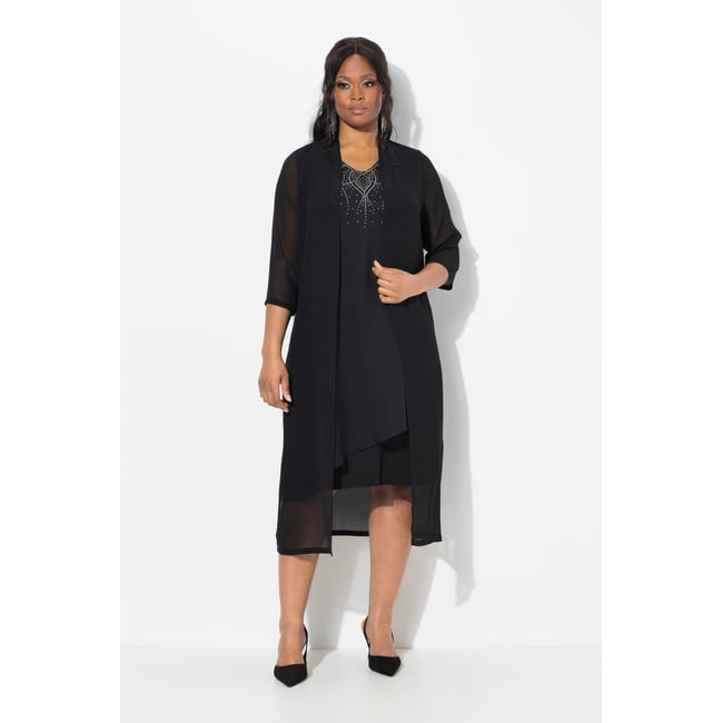 Veste longue en mousseline. Col châle et noir <span itemprop=