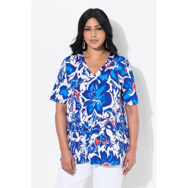 T-shirt tombé fluide. Imprimé à bleu cobalt <span itemprop=