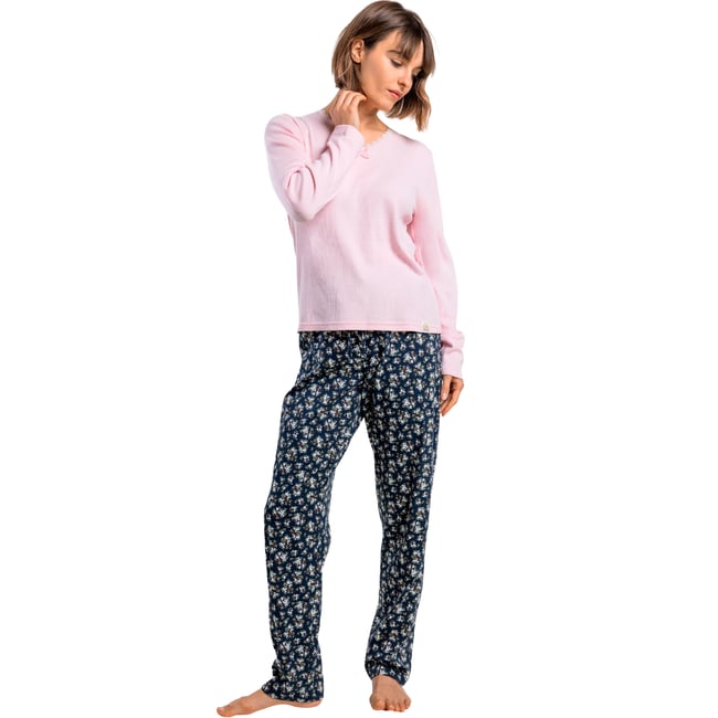 Pyjama pantalon top manches longues Dark Liberty rose <span itemprop=