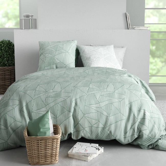 Parure imprimée avec housse de couette et taie(s) en coton, Adely blanc <span itemprop=