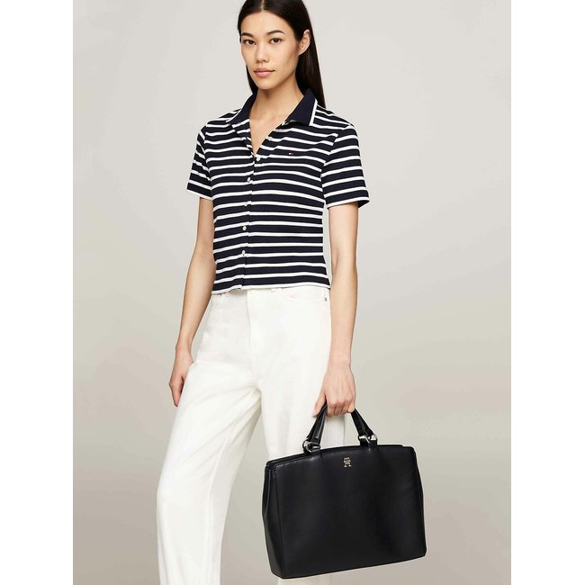Handtasche mit Trageriemen und grossen Henkeln schwarz <span itemprop=