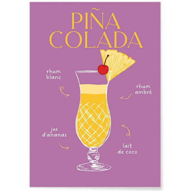 Affiche Cocktail Piña Colada 2 Couleur blanc <span itemprop=