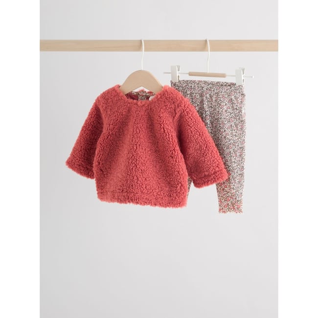 Haut en polaire et legging bébé, 2 pièces rouge à petites fleurs <span itemprop=