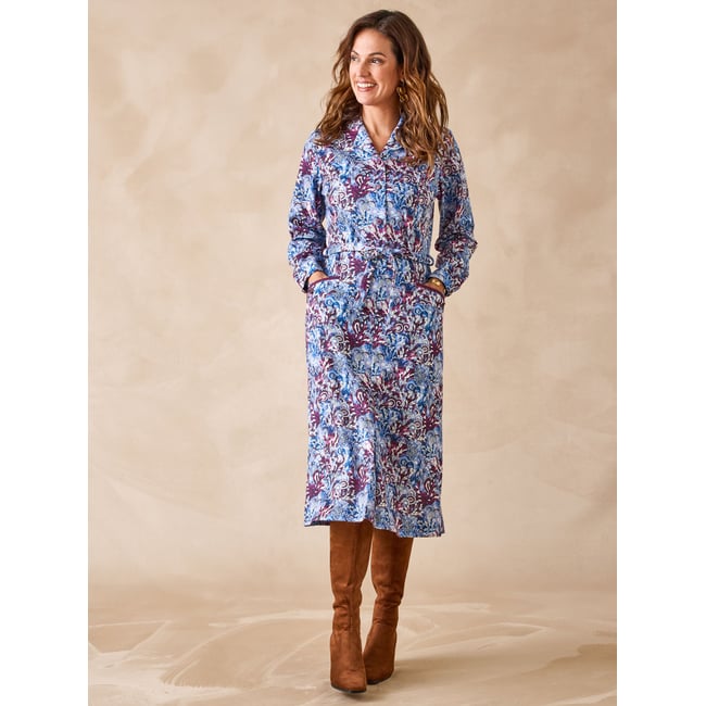 Robe élégante maille douce imprimé bleu <span itemprop=