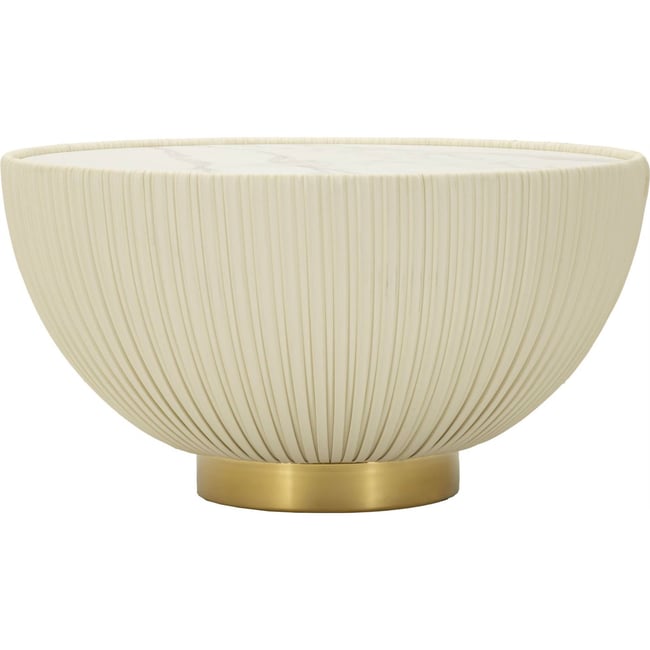 Table basse ronde effet marbre base cannelée GLAM Couleur crème, doré et blanc <span itemprop=