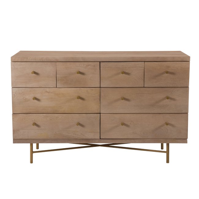 Commode 8 tiroirs en bois de manguier et pieds en métal - BRAN Couleur bois clair <span itemprop=