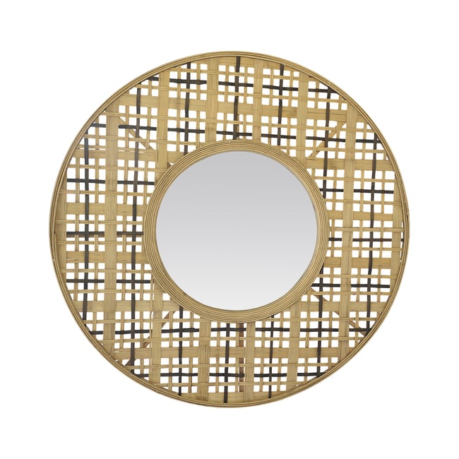 Miroir rond en bambou 80cm Couleur beige <span itemprop=