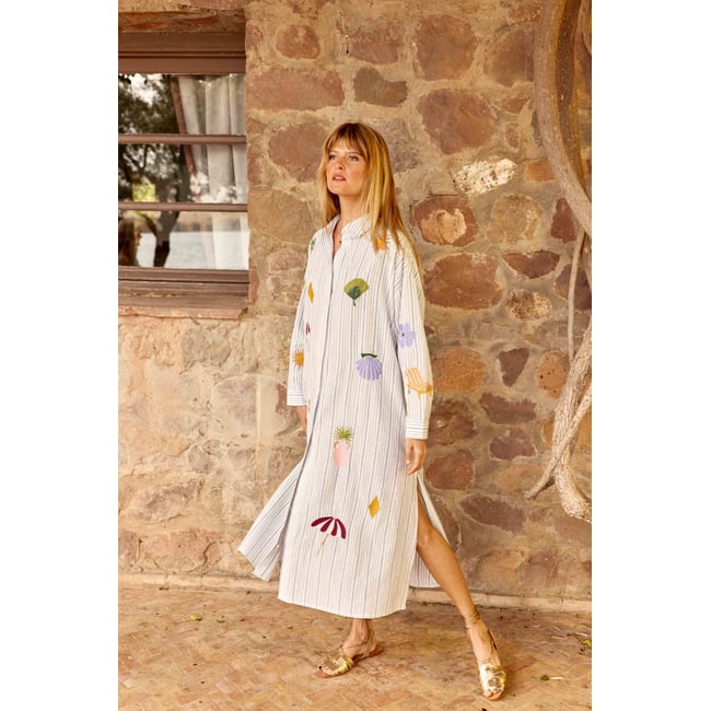 Robe longueur midi chemise imprimé à rayures RAFAELA 20-rayure <span itemprop=