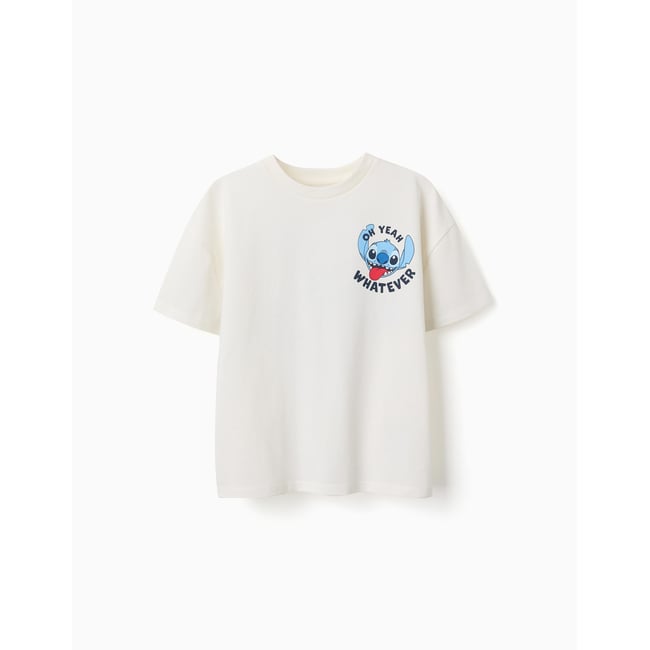 T-shirt en coton avec imprimés Stitch blanc <span itemprop=