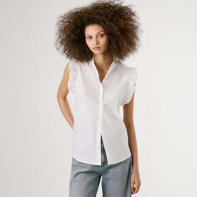 Chemise À Manches Courtes Avec Volants blanc <span itemprop=