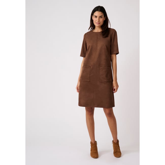 Robe droite suédine marron <span itemprop=