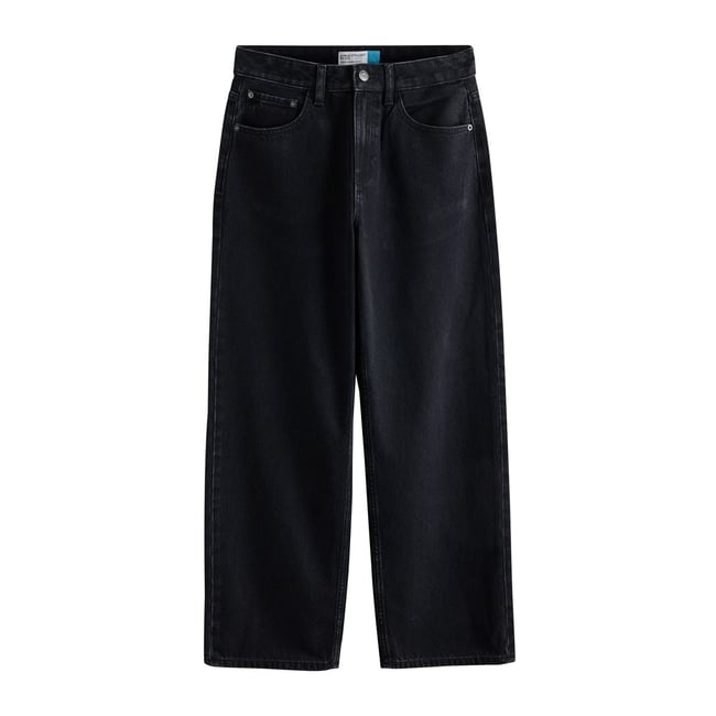 Jean droit longueur cheville noir délavé <span itemprop=
